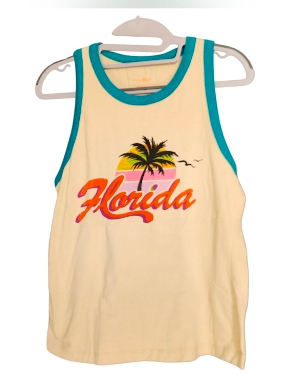 Florida Graphic Tank Top - Cream with Teal Trim